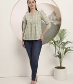green handloom cotton gathered or pleated top