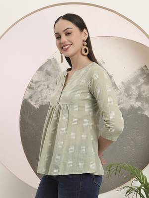 green handloom cotton gathered or pleated top 2