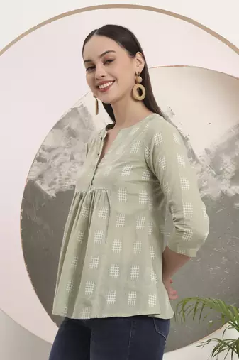 green handloom cotton gathered or pleated top