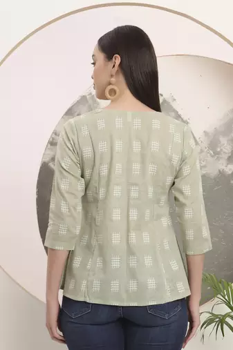 green handloom cotton gathered or pleated top
