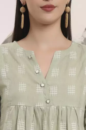 green handloom cotton gathered or pleated top