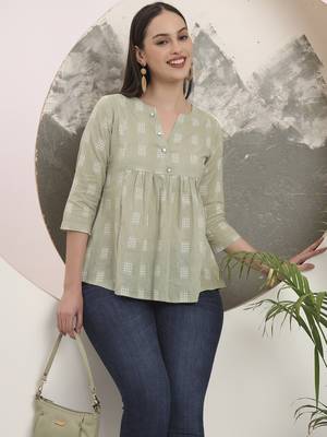 green handloom cotton gathered or pleated top 5
