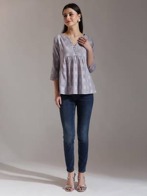 purple handloom cotton gathered or pleated top 1