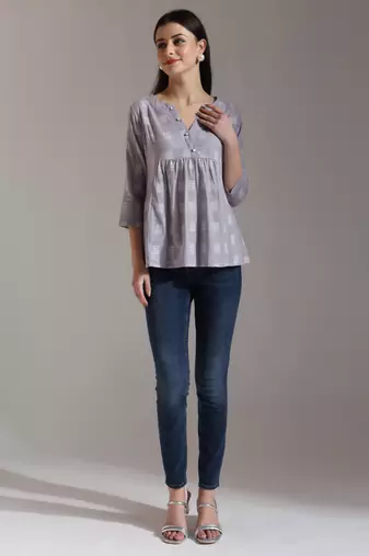 purple handloom cotton gathered or pleated top