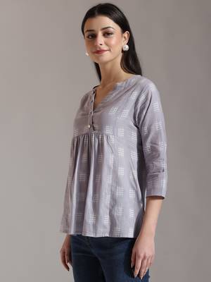 purple handloom cotton gathered or pleated top 2