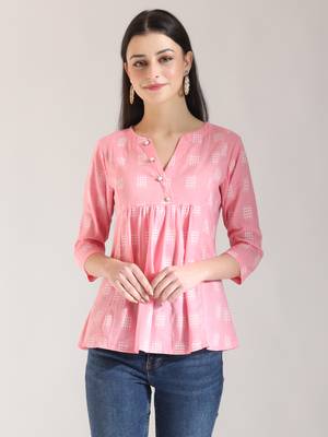 pink handloom cotton gathered or pleated top 1