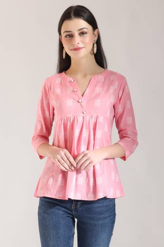 pink handloom cotton gathered or pleated top