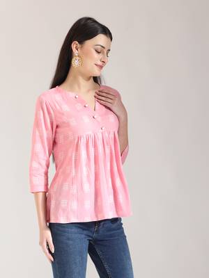 pink handloom cotton gathered or pleated top 2