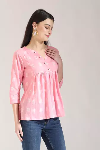 pink handloom cotton gathered or pleated top