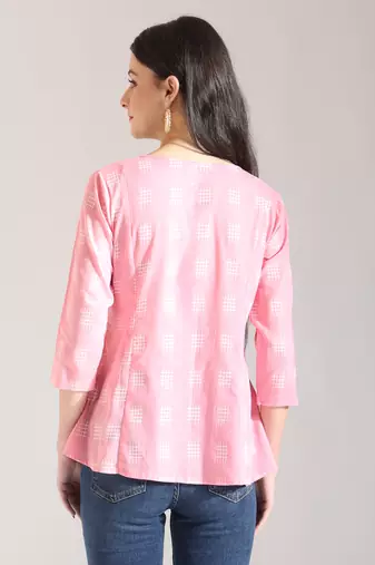 pink handloom cotton gathered or pleated top