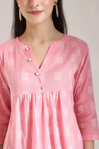 pink handloom cotton gathered or pleated top