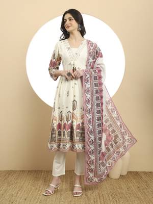 pink premium mul cotton a-line kurta dupatta set 1