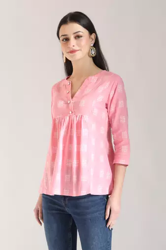 pink handloom cotton gathered or pleated top