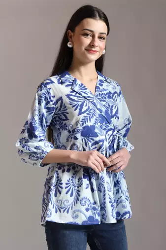 blue cotton peplum top