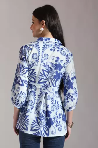 blue cotton peplum top