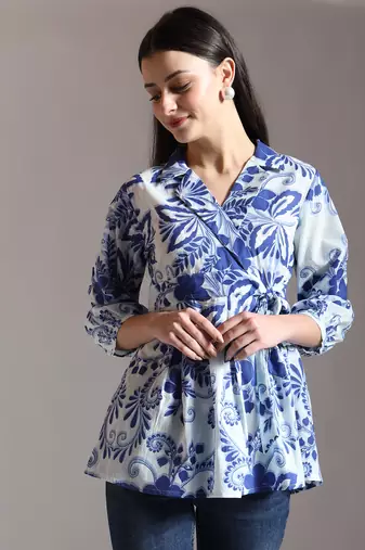 blue cotton peplum top