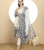 blue premium mul cotton a-line kurta dupatta set