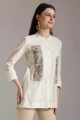 white pure cotton embroidered top