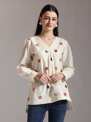 white pure cotton applique work top 1