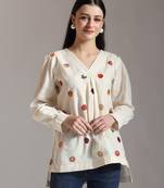 white pure cotton applique work top