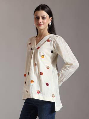white pure cotton applique work top 2