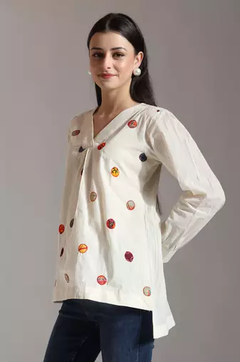 white pure cotton applique work top