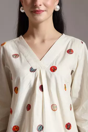 white pure cotton applique work top