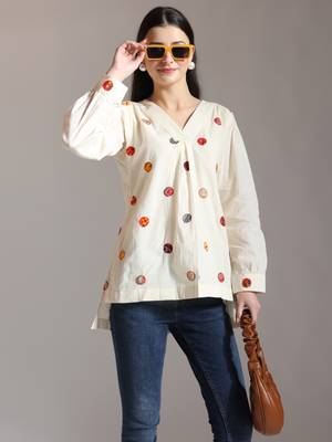 white pure cotton applique work top 5