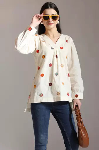 white pure cotton applique work top