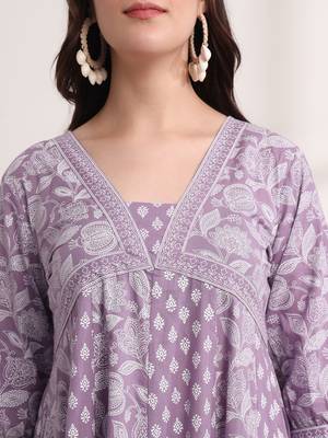 purple ethnic motifs cotton kurta dupatta set 4