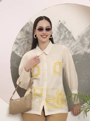 white pure cotton shirt collar top with embroidery 1