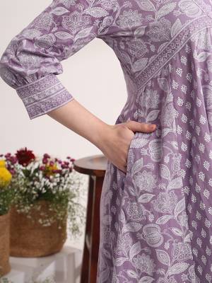 purple ethnic motifs cotton kurta dupatta set 5