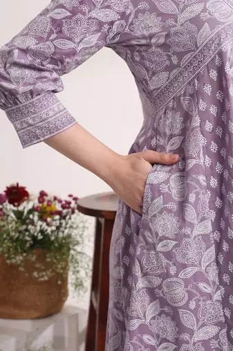 purple ethnic motifs cotton kurta dupatta set