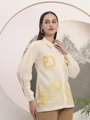 white pure cotton shirt collar top with embroidery 2