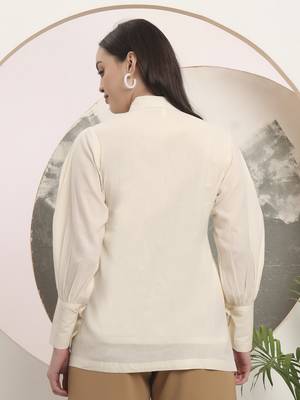 white pure cotton shirt collar top with embroidery 3