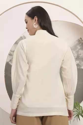 white pure cotton shirt collar top with embroidery