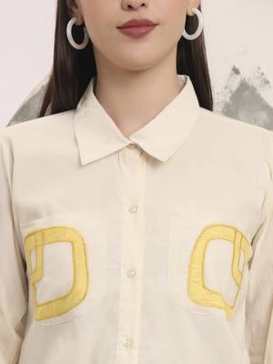white pure cotton shirt collar top with embroidery 4