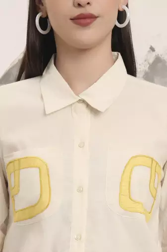 white pure cotton shirt collar top with embroidery