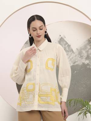 white pure cotton shirt collar top with embroidery 5