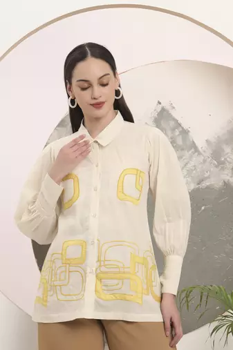 white pure cotton shirt collar top with embroidery
