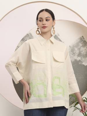 white pure cotton top with patch work 1