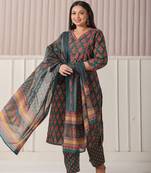 teal green pure cotton sequins work,cutdana work kurta dupatta pant set