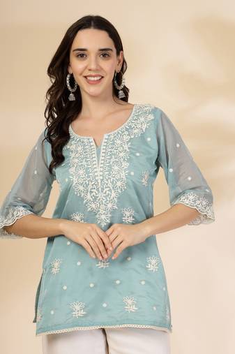 teal blue organza top