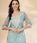 teal blue organza top