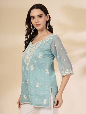 teal blue organza top 2