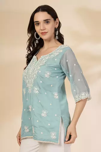 teal blue organza top