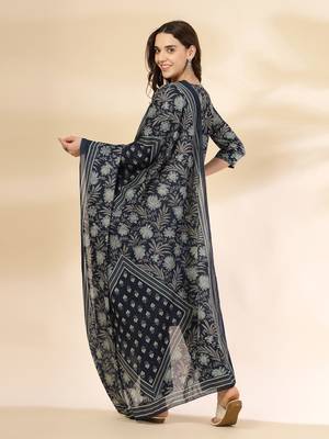 blue floral print straight kurta trouser dupatta set 3