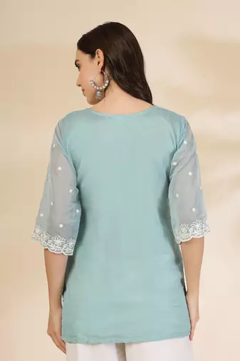 teal blue organza top