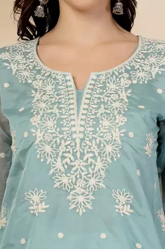 teal blue organza top