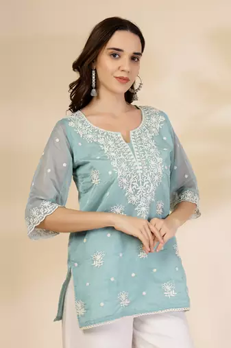 teal blue organza top